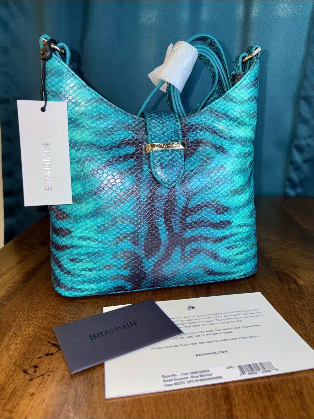 Brahmin NWT Sm. Gwynne - Mariner - Blue/Green - Snake Emboss - Sea-life Print